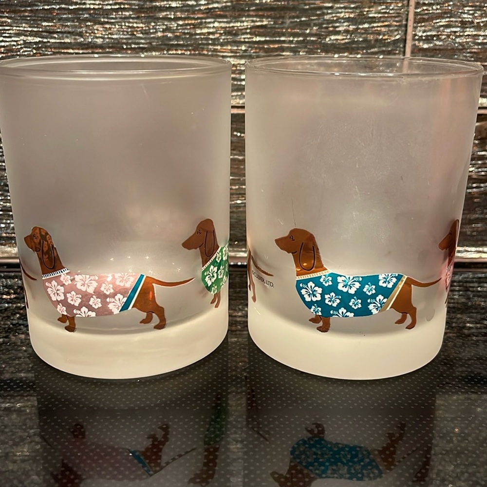 (4) Dachshund Theme Low Ball Rocks Glasses Bar Shed Shed Man Cave Hawaiian Shirt